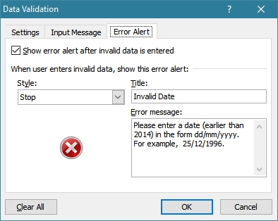 Changing the error message in Excel